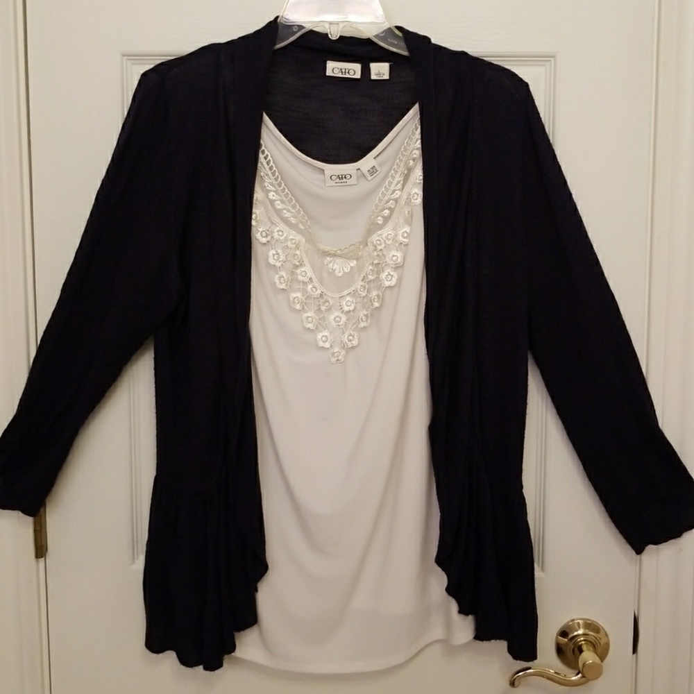 Navy 3/4 sleeve Ruffle Shrug